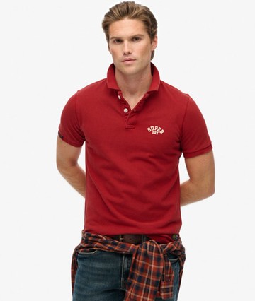 Superdry Men's Vintage Athletic Embroidered Polo Shirt Red Size: M