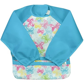 美國 green sprouts 魔鬼氈雙面防水/防食物掉落長袖圍兜單入組_蝴蝶滿園_GS101357AWB