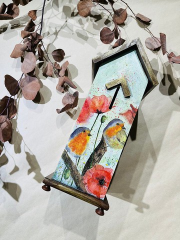 存錢筒 翠鳥屋形存錢筒 木盒 長盒 蝶古巴特 紙藝拼貼