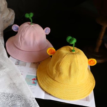 2018秋圈圈耳朵黃色漁夫帽燈芯絨親子豆芽盆帽寶寶兒童帽子親子帽