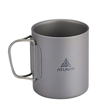 雙層鈦隨行杯/折疊把手馬克杯375ML(A1KTGZ16環保無毒/輕量耐用/登山露營/戶外餐具)