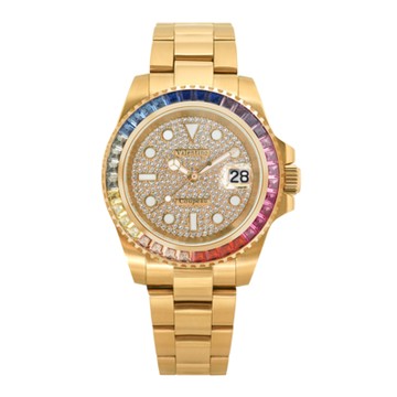 Valentino Coupeau 范倫鐵諾 古柏 滿天星梯鑽水鬼腕錶(金殻/彩虹鑽/鋼帶)