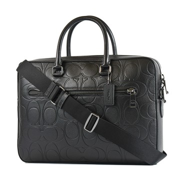 COACH 男款 鵝卵石紋壓印LOGO手提/斜背二用公事包-黑色