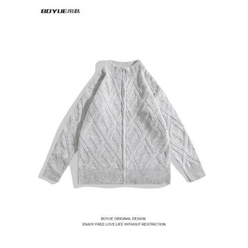 BOYUE帛躍菱形扭花拉鏈開衫毛衣輕熟風商務休閑ins寬松針織衫男潮