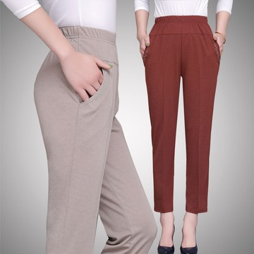 胖胖美依 休閒褲 長褲 直筒褲 XL-5XL中老年女褲媽媽夏季休閒褲女士垂感直筒高腰冰絲九分褲-7185.