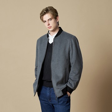 Pierre Cardin 男款 都會休閒羊毛混紡立領外套-灰色 (5245765-97)