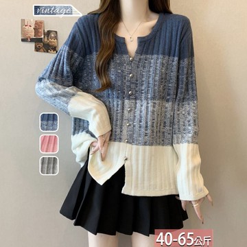 針織V領釦飾漸層拚色開衩上衣(3色) F【564663X】【現+預】☆流行前線☆