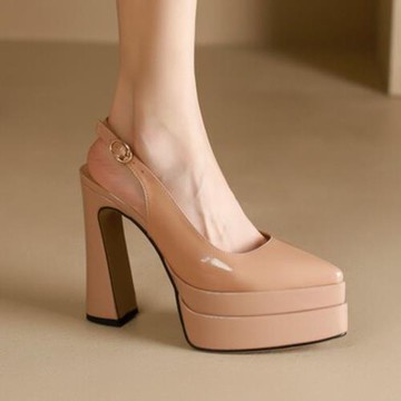 防水臺包頭粗跟涼鞋女2025夏季真皮氣質超高跟尖頭后空走秀高跟鞋