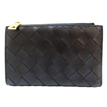 【二手名牌BRAND OFF】BOTTEGA VENETA BV 寶緹嘉【再降價】黑色 羊皮編織 扣式中夾