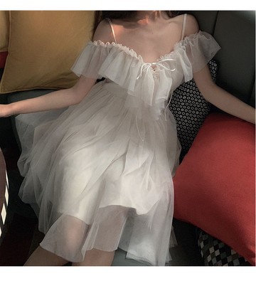 洋裝款吊帶連衣裙仙女裙女生日宴會禮裙超仙溫柔仙氣紗質中長