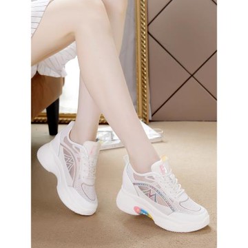 內增高女鞋網面透氣夏季薄款運動鞋女休閑軟底網鞋輕便夏天小白鞋