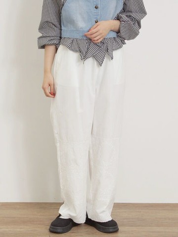 寬鬆感精方形繡花設計長褲(0F000552410) - Samansa Mos2