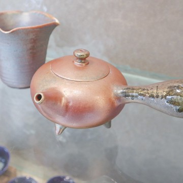 沙崙玫瑰 手工柴燒三足側把壺 玫瑰金 柴燒壺 茶壺