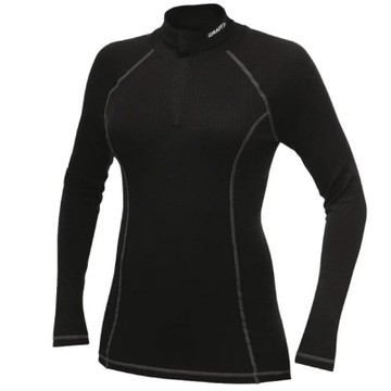 【Craft】女 ZERO 全天候保暖長拉鍊T領排汗衣.上衣.立領衫_193897-1999 黑滾灰