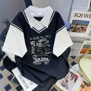 【二十三歲】臺灣出貨新款大碼顯瘦洋氣短袖寬鬆夏季小衆POLO衫潮流學院風通勤上衣