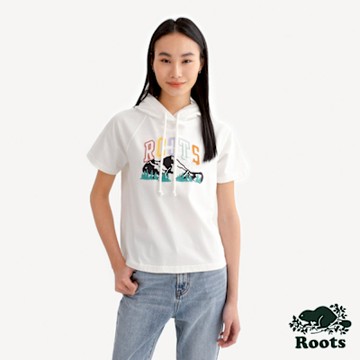 Roots女裝- ROOTS LANDSCAPE 短袖連帽上衣-白色