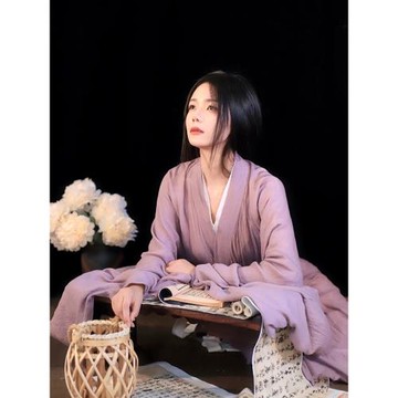 紫色漢服成人女魏晉風直裾古裝交領襦裙超仙氣古風廣袖舞蹈演出服