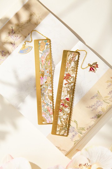 國風文物絕美色彩百花圖卷/花宴扇影系列金屬鏈條吊墜書簽刻度尺