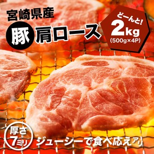 宮崎県産 豚肩ロース２㎏（500ｇ×4P）ガツンとBBQ K16_0077_1