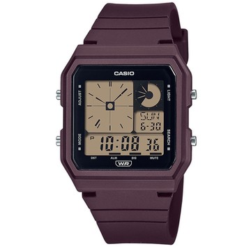 【CASIO】纖薄輕盈時尚流線長型環保材質數位雙顯休閒錶-咖啡(LF-20W-5A)/33.7mm