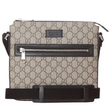 【GUCCI 古馳】779865經典GG LOGO帆布皮革飾邊肩背/斜背包(黑)