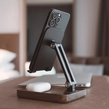 黑 ideamonster | 木與微光 鋁合金原木風格多功能手機平板支架