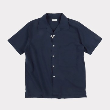 Universal Works經典50年代開領小方格織紋泡泡棉涼快短袖夏季襯衫海軍藍