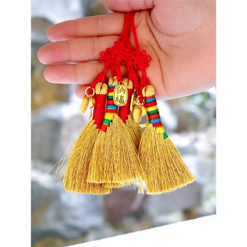 杭州祈福御守實體店小掃把中式掛件笤帚包掛手工金掃帚簸箕掛件