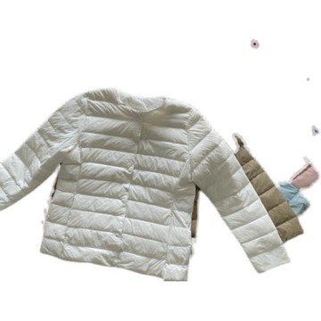 白鴨絨圓領純色短款保暖簡約可變V領收納袋輕型羽絨服內膽女