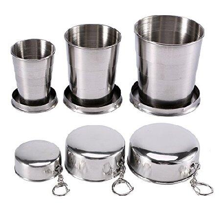 Collapsible Cup, Stainless Steel Foldable Cup Portable Metal Cup with Keychain for Camping Travel Hiking(S) 並行輸入品