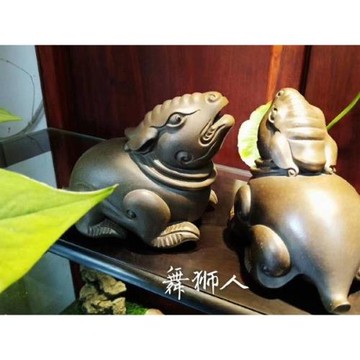 宜興紫砂雕塑擺件 茶寵茶玩 舞獅人 張愛成 古玄神獸瑞獸