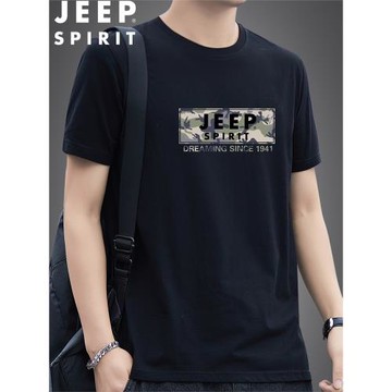 吉普JEEP短袖t恤男士寬松休閑夏季簡約大碼純棉運動體恤潮流男裝