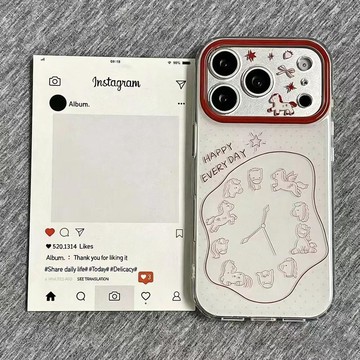 線條小馬時鐘適用蘋果16PROMAX手機殼iPhone17小衆14雙層13硬殼12