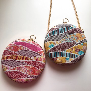 棕色拼布純棉小圓包 - 可手拿/ 斜揹/ 婚禮姊妹禮物