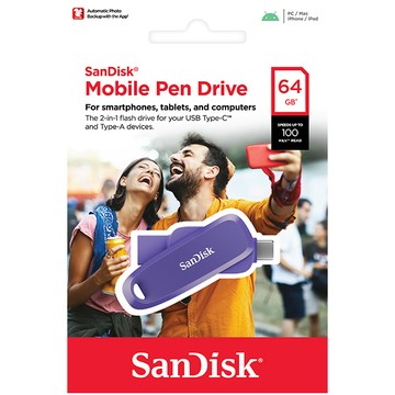 SanDisk 64G 64GB Phone DriveTYPE C/A SDDDC6-064G 紫色 100MB/s USB 3.2 雙頭隨身碟