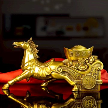 純銅馬拉車擺件馬拉元寶馬拉金箱生肖馬開業禮品風水馬招財金錢馬