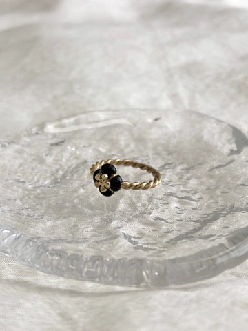 【日本直送 名牌中古包】CHANEL 香奈兒 戒指 金色×黑色 山茶花 扭紋 vintage 古董 舊款 6ykawc