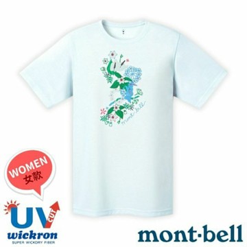 【mont-bell】女 Wickron 吸濕排汗短袖T恤(鳥語花)圓領衫.運動上衣_1114788 WT 白