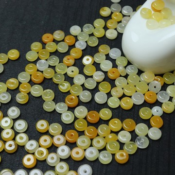 GZXY818-(20個)算盤珠 天然黃龍玉散珠玉石DIY配件金絲玉圓珠半成品隔片珠子批發