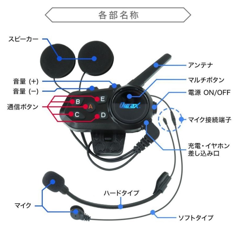 バイク インカム インターコム 最大6台同時接続 Bluetooth5.1 1200m ノイズキャンセリング 着信転送 防水 USB充電 バイク用  ツーリング 6ヵ月保証 | LINEブランドカタログ