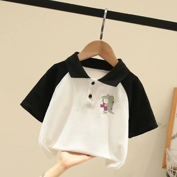 Healthy baby 男童短袖T恤新款夏裝Polo兒童時髦上衣翻領小恐龍卡通圖男童短袖 男童Polo衫