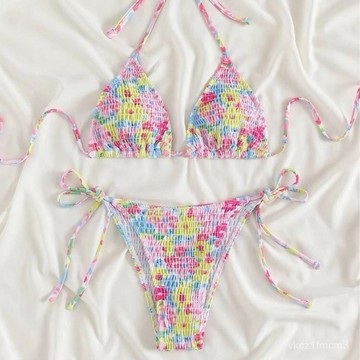 【24小時-臺中出貨】三角包泳衣女打攬性感三點式綁帶比基尼套裝