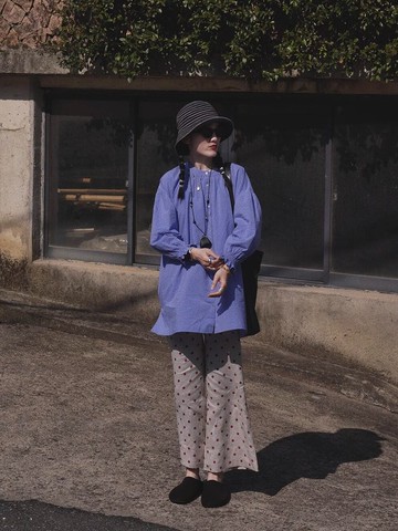 波點亞麻疊穿神褲系帶松緊腰細筒顯瘦百搭喇叭褲 9 分褲