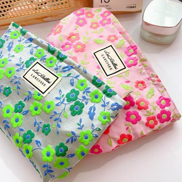 ins小清新化妝包大容量便攜女內膽包護膚品收納包提花布旅行出差