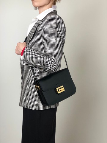 【日本直送 名牌中古包】CELINE  સુંદરી શોલ્ડરબેગ 黑色 帆布圖騰 皮革 vintage 古著 jw6dji