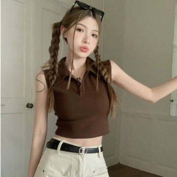 【台灣出貨⭐辣妹吊带】 美式辣妹 性感polo領 小吊帶背心女 夏季設計感 小眾正肩 外穿短款 上衣女