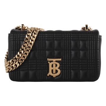 BURBERRY 巴寶莉   Lola 金屬B LOGO 小羊皮縫線格紋金鍊帶斜背包(黑)min