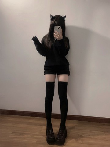 既純壓力小腿襪女春秋微壓瘦腿JK襪子長筒過膝襪黑色顯瘦中筒棉襪-Misaki精品