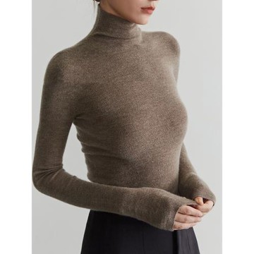 無縫一體高領羊絨針織衫女秋冬加厚高級感毛衣打底衫緊身內搭上衣