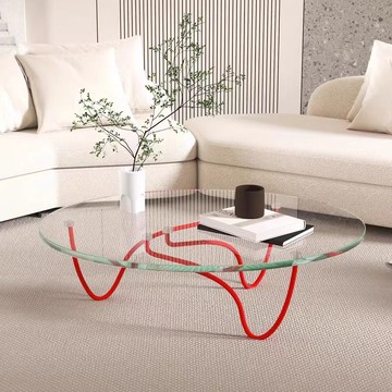 茶几 邊桌 茶幾客廳家用小戶型極簡玻璃茶桌北歐設計感橢圓形創意服裝店桌子S0128公司貨